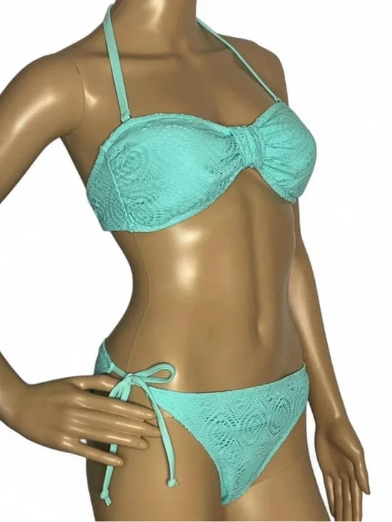 Textured Mint Bandeau Bikini Set with Removable Halter - Women Swim - Picture 2 of 6